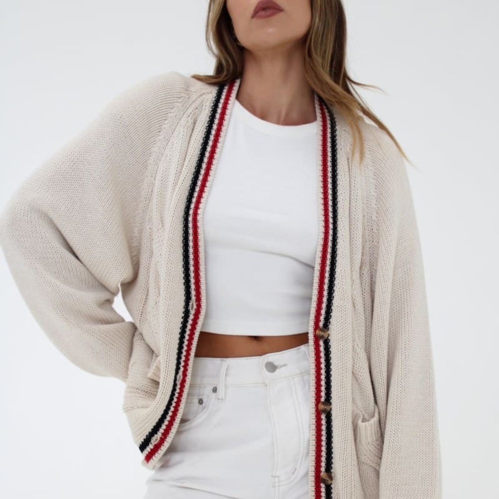 Varsity Stripe Cable Knit Cardigan